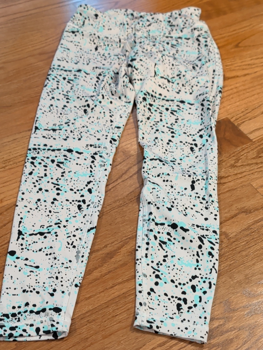 Women's White and Aqua Splatter Active Leggings